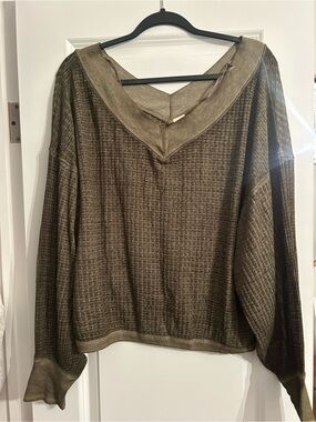 We The Free Ribbed V-Neck Pullover in Olive